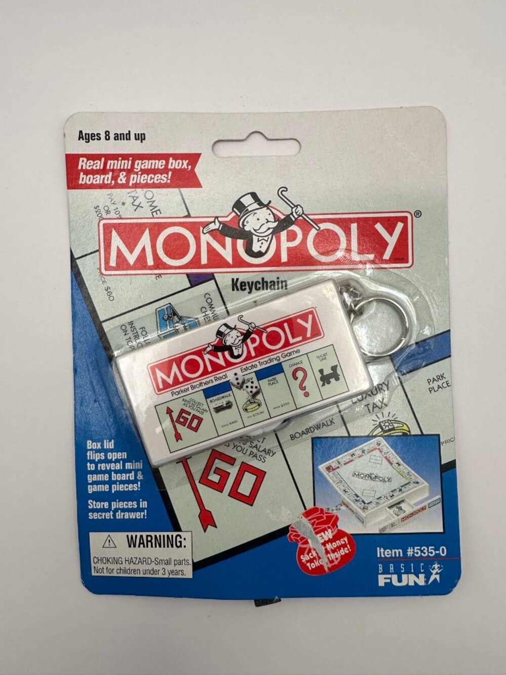 1998 Basic Fun Monopoly Keychain New In Package Mini Game Board